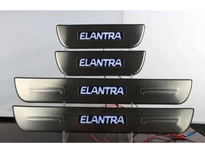 Накладки на дверные пороги JMT с логотипом и LED подсветкой для Hyundai Elantra 2010-2015