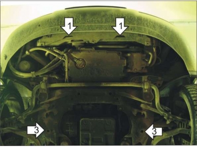 Защита картера двигателя Мотодор на 2,4, 2,5, 2,7, 2,8 сталь 2 мм для Audi A6/A6 Allroad 1997-2006