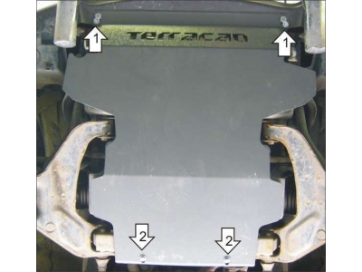 Защита картера и дифференциала Мотодор сталь 2 мм для Hyundai Terracan 2001-2006