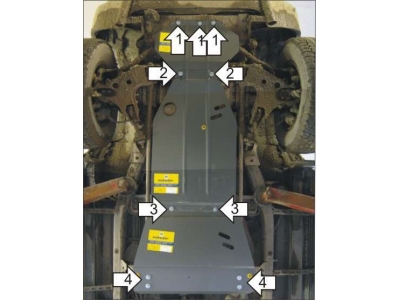 Защита картера, дифференциала, КПП, РК и радиатора Мотодор сталь 2 мм для Nissan Terrano 1993-1996