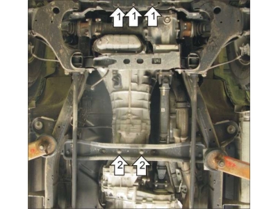Защита картера, КПП и дифференциала Мотодор сталь 3 мм для Nissan NP300 2008-2014
