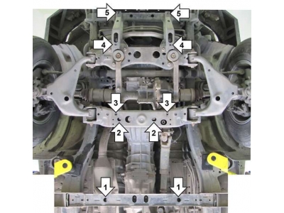 Защита картера, КПП и РК Мотодор алюминий 5 мм для Toyota Hilux 2005-2015