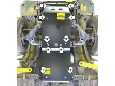 Защита картера, КПП и РК Мотодор алюминий 5 мм для Toyota Hilux 2005-2015
