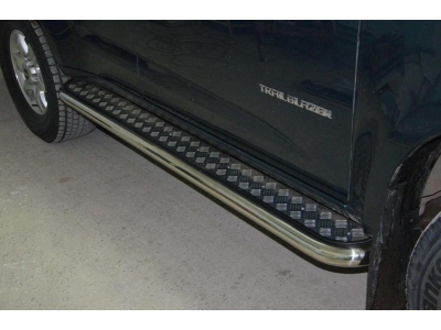 Пороги с площадкой алюминиевый лист 60 мм для Chevrolet TrailBlazer № OM-CHTR13-10