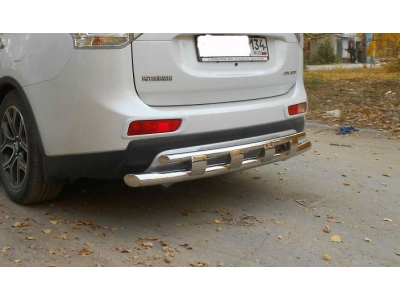 Защита заднего бампера двойная 60-60 мм с доп. накладками ОбвесМаг для Mazda CX-7 2010-2013