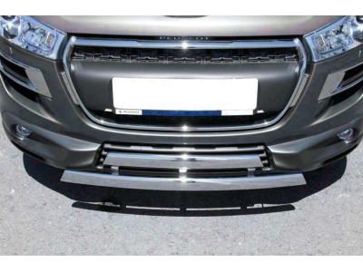 Защита переднего бампера овальная двойная 75х42 мм ОбвесМаг для Peugeot 4008 2013-2017