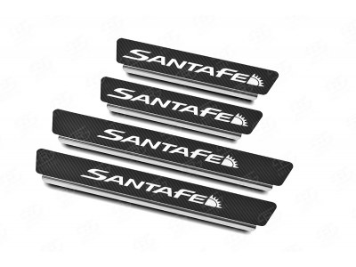 Накладки на пороги RUSSTAL карбоновые с надписью для Hyundai Santa Fe 2021-2022