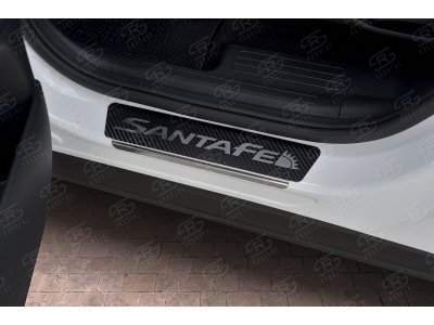 Накладки на пороги RUSSTAL карбоновые с надписью для Hyundai Santa Fe 2021-2022