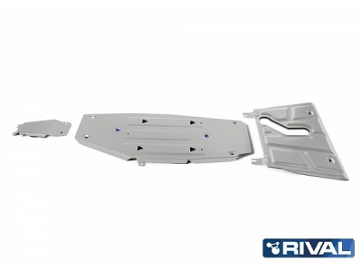 Защита картера, КПП, топливного бака и редуктора Rival с вырезом под глушитель алюминий 4 мм с крепежом для Toyota RAV4 2013-2019