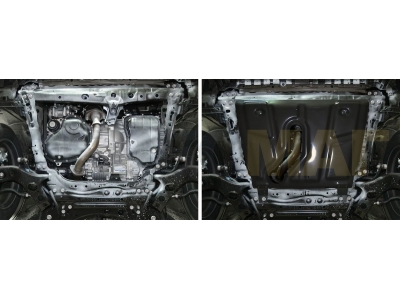 Защита картера и КПП Автоброня для 2,0/2,4/2,5 АКПП сталь 2 мм с вырезом под глушитель для Toyota RAV4 2006-2019