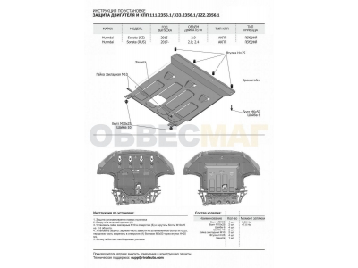 Защита картера и КПП Rival для 2,0 АКПП и 2,4 алюминий 4 мм для Hyundai Sonata 2014-2019