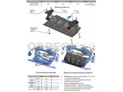 Защита рулевых тяг АБС-Дизайн карбон 10 мм для Land Rover Defender 90/110 1998-2016