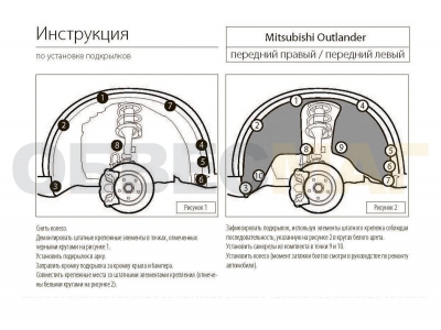 Подкрылок Rival передний левый для Mitsubishi Outlander 2012-2021