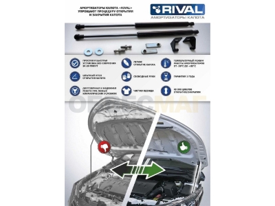 Упоры капота Rival 2 штуки для Nissan Almera 2013-2018