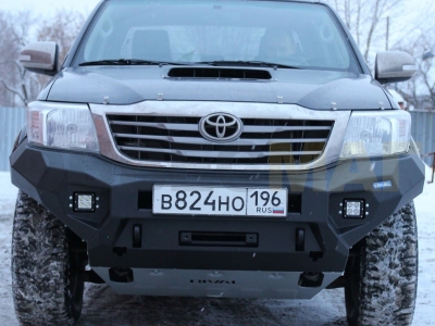 Бампер силовой Rival передний черный с ПТФ алюминий 6 мм для Toyota Hilux Vigo № D.5707.1.B