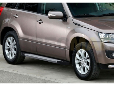 Пороги алюминиевые Rival Silver New на 5 дверей для Suzuki Grand Vitara 2005-2015