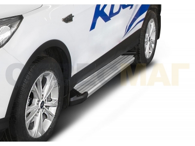 Пороги алюминиевые Rival Silver New для Ford Kuga 2016-2021