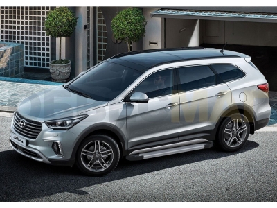 Пороги алюминиевые Rival Silver New для Hyundai Santa Fe/Santa Fe Premium 2012-2018