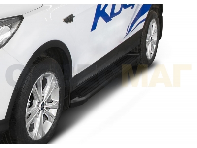 Пороги алюминиевые Rival Black New для Ford Kuga 2016-2021