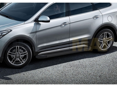 Пороги алюминиевые Rival Black New для Hyundai Santa Fe/Santa Fe Premium 2012-2018