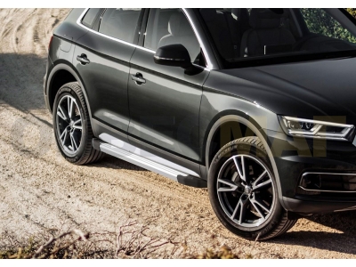 Пороги алюминиевые Rival Silver New для Audi Q5 2016-2021