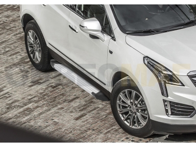 Пороги алюминиевые Rival Silver New для Cadillac XT5 2016-2021