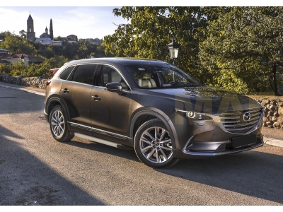 Пороги алюминиевые Rival Silver New для Mazda CX-9 2017-2021