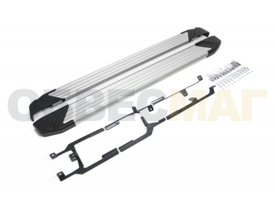 Пороги алюминиевые Rival Silver New для Volkswagen Touareg 2010-2017