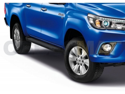 Пороги алюминиевые Rival Black New для Toyota Hilux 2015-2021