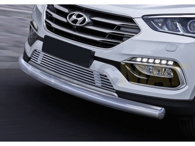 Защита передняя овальная длинная 75х42 мм Rival для Hyundai Santa Fe/Santa Fe Premium 2015-2018