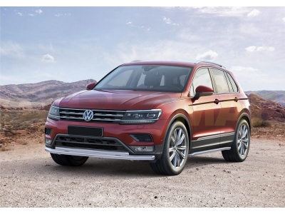 Защита передняя двойная 57-42 мм на Offroad Rival для Volkswagen Tiguan 2016-2021