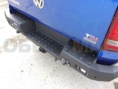 Бампер силовой Rival задний черный без ПТФ алюминий 4 мм для Volkswagen Amarok 2010-2021