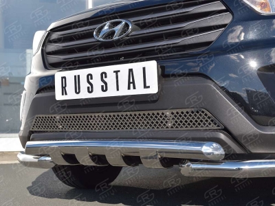 Защита передняя двойная с уголками и клыками 63-63 мм РусСталь для Hyundai Creta 2016-2021