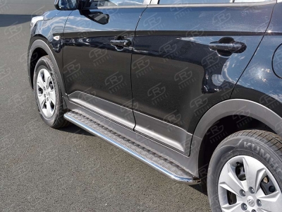 Пороги с площадкой алюминиевый лист 42 мм вариант 1 РусСталь для Hyundai Creta 2016-2021