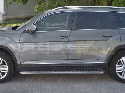 Пороги с площадкой алюминиевый лист 42 мм вариант 2 для Volkswagen Teramont 2018-2021