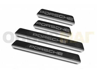 Накладки на пороги РусСталь карбон с надписью для Porsche Cayenne № PCAYEN17-06