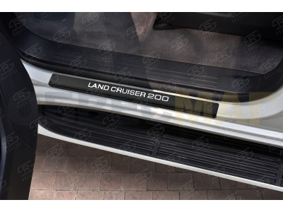 Накладки на пороги РусСталь карбон с надписью для Toyota Land Cruiser 200 2007-2011