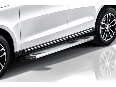 Пороги алюминиевые "Prestige Silver" 1700 серебристые Mitsubishi Outlander (2015-2018) Slitkoff