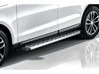 Пороги алюминиевые "Premium Silver" 1800 серебристые Hyundai Santa-Fe (2012-2018) Slitkoff