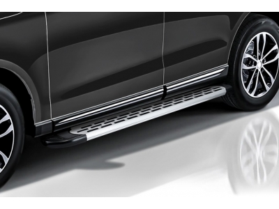 Пороги алюминиевые "Premium Silver" 2100 серебристые Lada Largus (2012-2021) Slitkoff