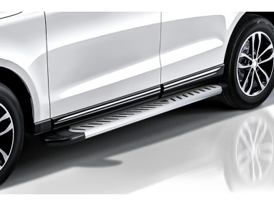 Пороги алюминиевые "Elite Silver" 1800 серебристые Hyundai Santa-Fe (2012-2018) Slitkoff
