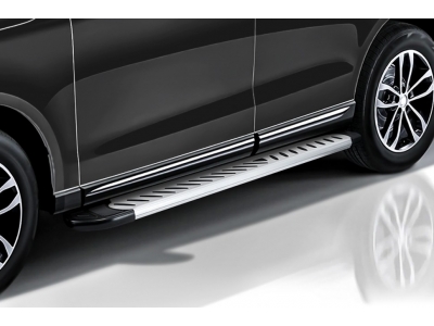 Пороги алюминиевые "Elite Silver" 1800 серебристые Chevrolet Trailblazer (2012-2016) Slitkoff