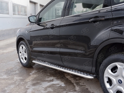 Пороги с площадкой алюминиевый лист вариант 1 РусСталь для Ford Kuga 2016-2021