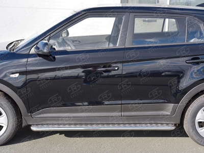Пороги с площадкой алюминиевый лист 42 мм вариант 2 РусСталь для Hyundai Creta 2016-2021