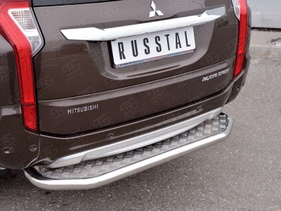 Защита задняя со ступенькой алюминиевый лист 63 мм вариант 1 РусСталь для Mitsubishi Pajero Sport 2016-2020