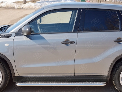 Пороги с площадкой алюминиевый лист 42 мм вариант 2 РусСталь для Suzuki Vitara 2015-2021