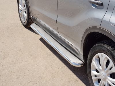 Пороги с площадкой нержавеющий лист 42 мм РусСталь для Suzuki Vitara 2015-2021