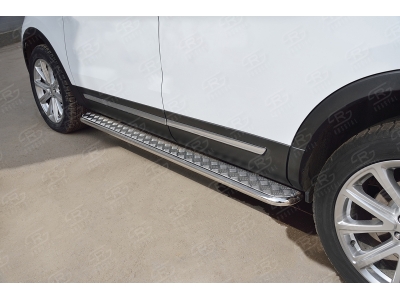 Пороги с площадкой алюминиевый лист 42 мм вариант 1 РусСталь для Ford Explorer 2015-2017