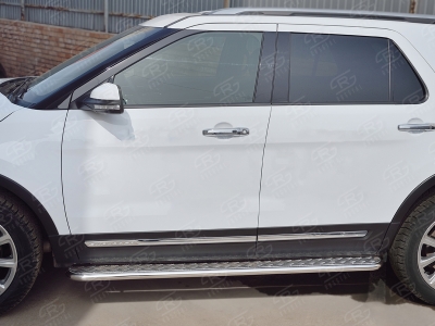 Пороги с площадкой алюминиевый лист 42 мм вариант 2 РусСталь для Ford Explorer 2015-2017