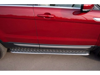 Пороги с площадкой алюминиевый лист 42 мм РусСталь для Land Rover Evoque 2011-2018